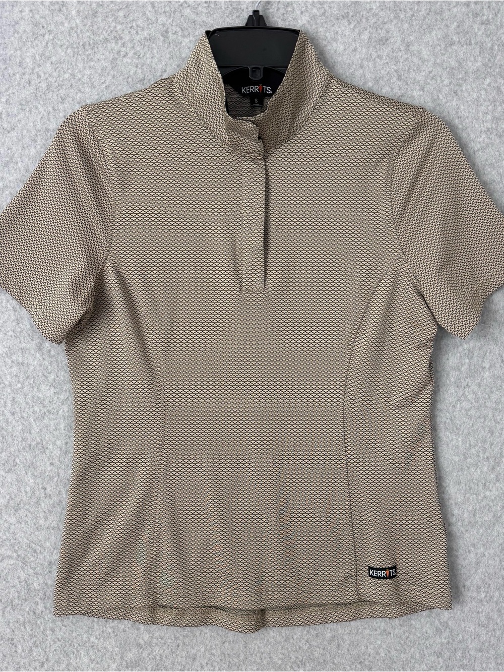 Kerrits Womens Short Sleeve Equestrian Riding Top Tan Black Shirt 1/4 Snap Small
